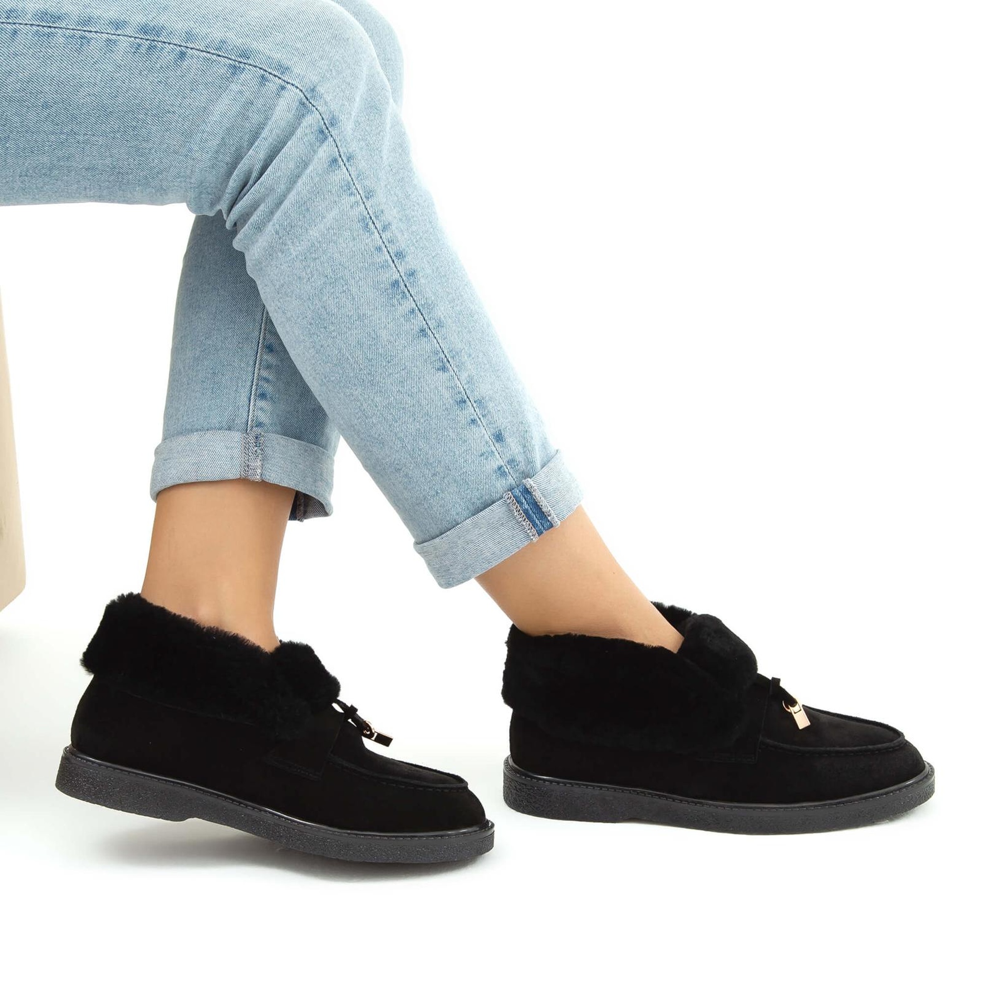 Tamer Tanca Kadın Hakiki Deri Siyah Casual Bot