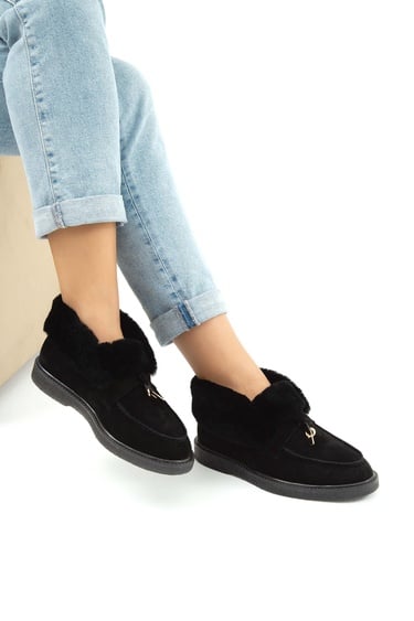  Tamer Tanca Kadın Hakiki Deri Siyah Casual Bot