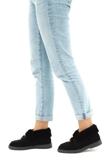  Tamer Tanca Kadın Hakiki Deri Siyah Casual Bot