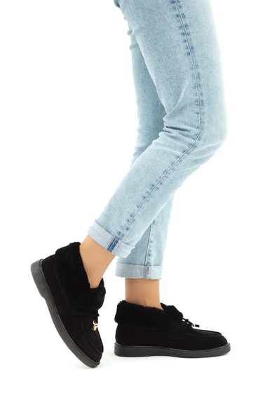  Tamer Tanca Kadın Hakiki Deri Siyah Casual Bot