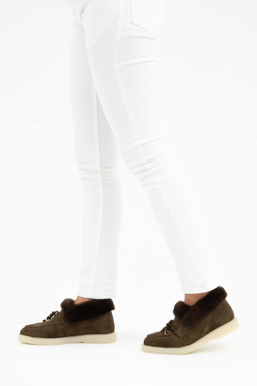  Tamer Tanca Kadın Hakiki Deri Yeşil Casual Bot