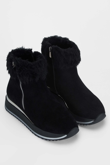  Tamer Tanca Kadın Hakiki Deri Siyah Süet Casual Bot