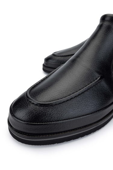  Tamer Tanca Erkek Hakiki Deri Siyah Floter Casual Bot