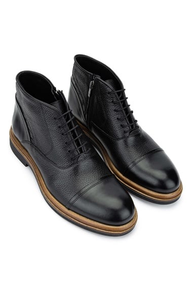  Tamer Tanca Erkek Hakiki Deri Siyah Casual Bot