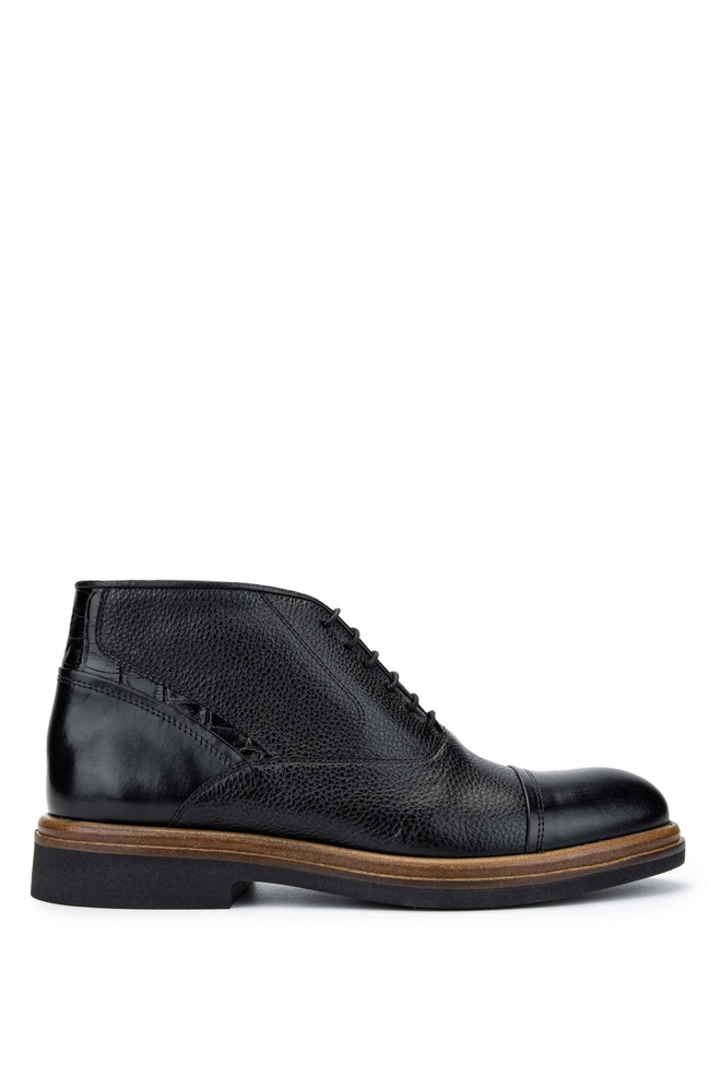  Tamer Tanca Erkek Hakiki Deri Siyah Casual Bot