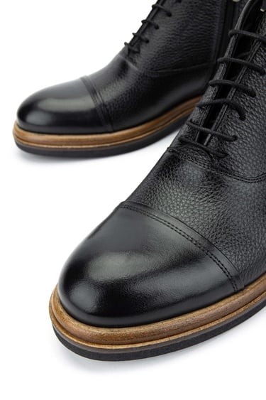  Tamer Tanca Erkek Hakiki Deri Siyah Casual Bot