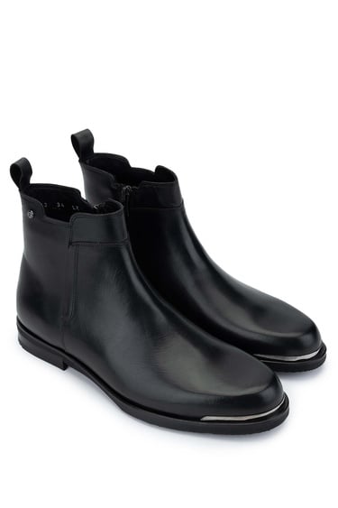  Tamer Tanca Erkek Hakiki Deri Siyah Casual Bot