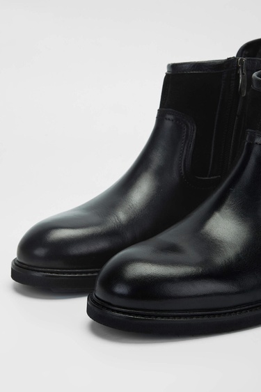  Tamer Tanca Erkek Hakiki Deri Siyah Casual Bot