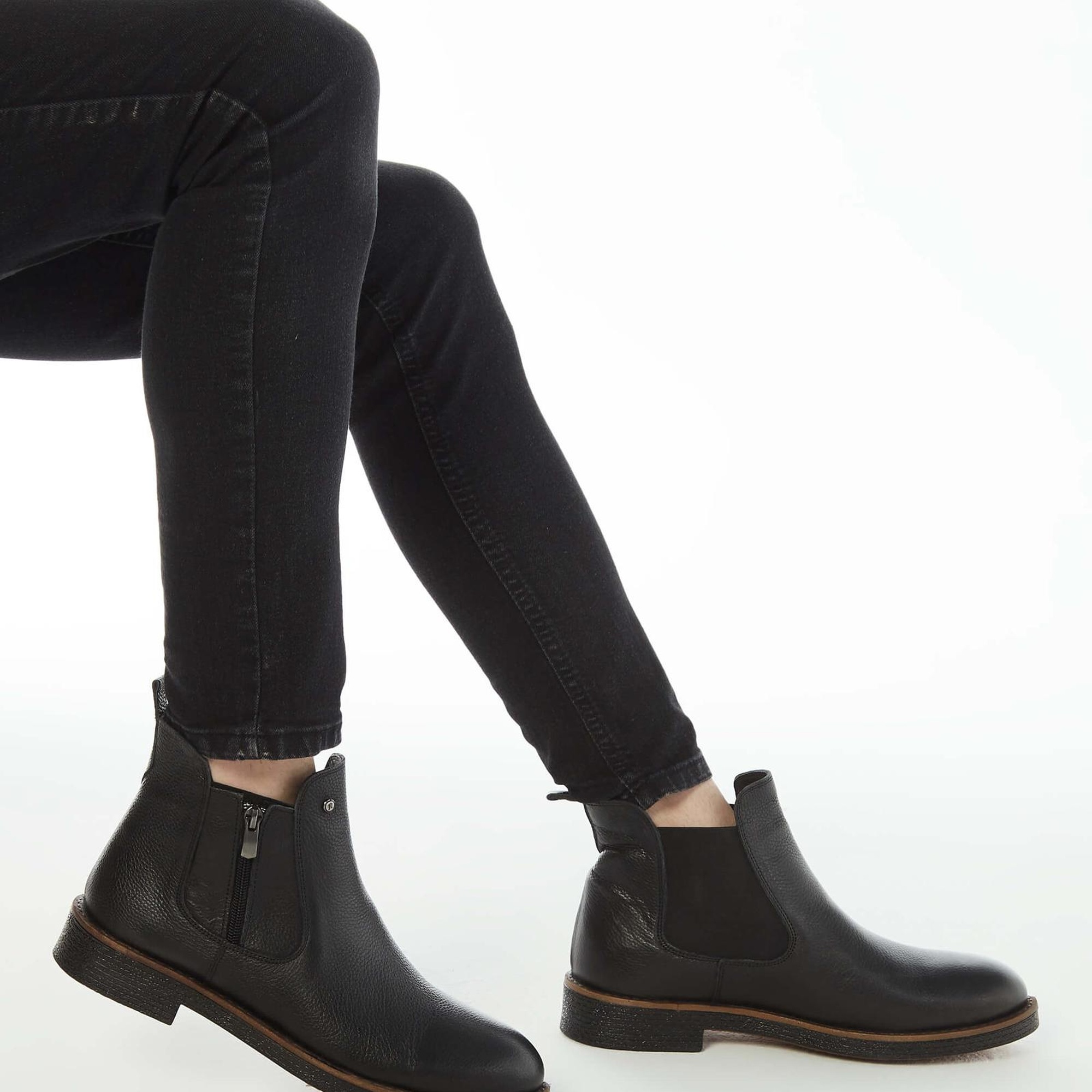 Tamer Tanca Erkek Hakiki Deri Siyah Floter Casual Bot