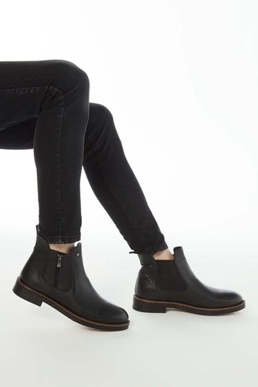  Tamer Tanca Erkek Hakiki Deri Siyah Floter Casual Bot