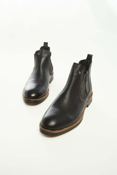  Tamer Tanca Erkek Hakiki Deri Siyah Floter Casual Bot