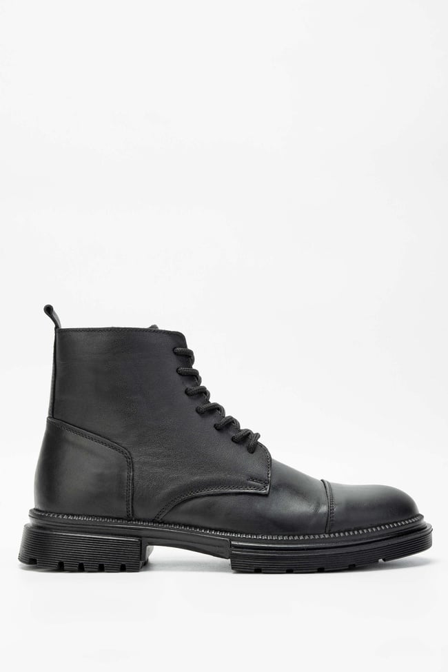  Tamer Tanca Erkek Hakiki Deri Siyah Casual Bot