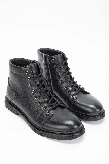  Tamer Tanca Erkek Hakiki Deri Siyah Casual Bot