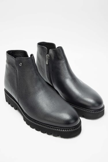  Tamer Tanca Erkek Hakiki Deri Siyah Casual Bot