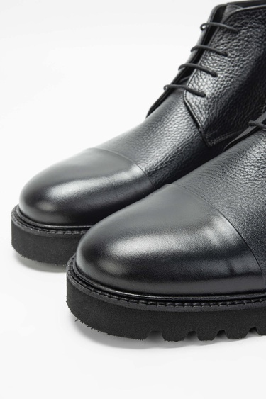  Tamer Tanca Erkek Hakiki Deri Siyah Casual Bot