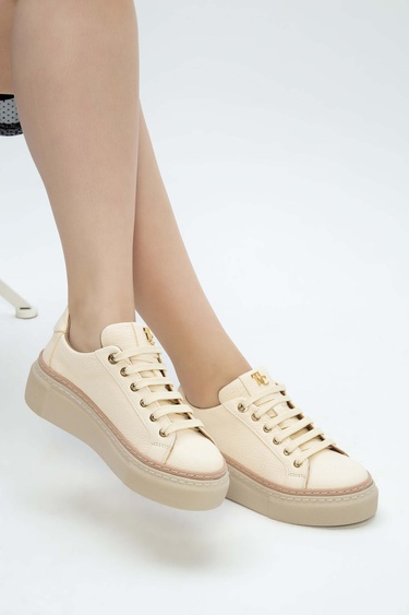  Tamer Tanca Kadın Hakiki Deri Bej Sneakers & Spor Ayakkabı