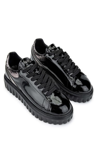  Tamer Tanca Kadın Deri/Suni Siyah Rugan Sneakers & Spor Ayakkabı