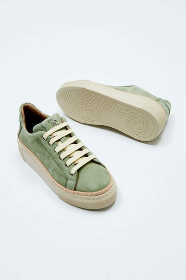  Tamer Tanca Kadın Hakiki Deri Açık Yeşil Nubuk Sneakers & Spor Ayakkabı