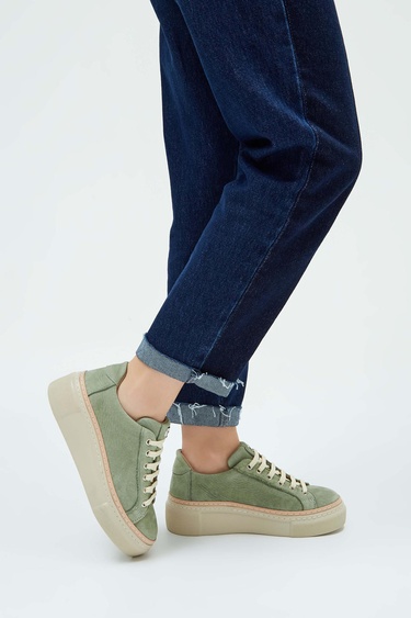  Tamer Tanca Kadın Hakiki Deri Açık Yeşil Nubuk Sneakers & Spor Ayakkabı