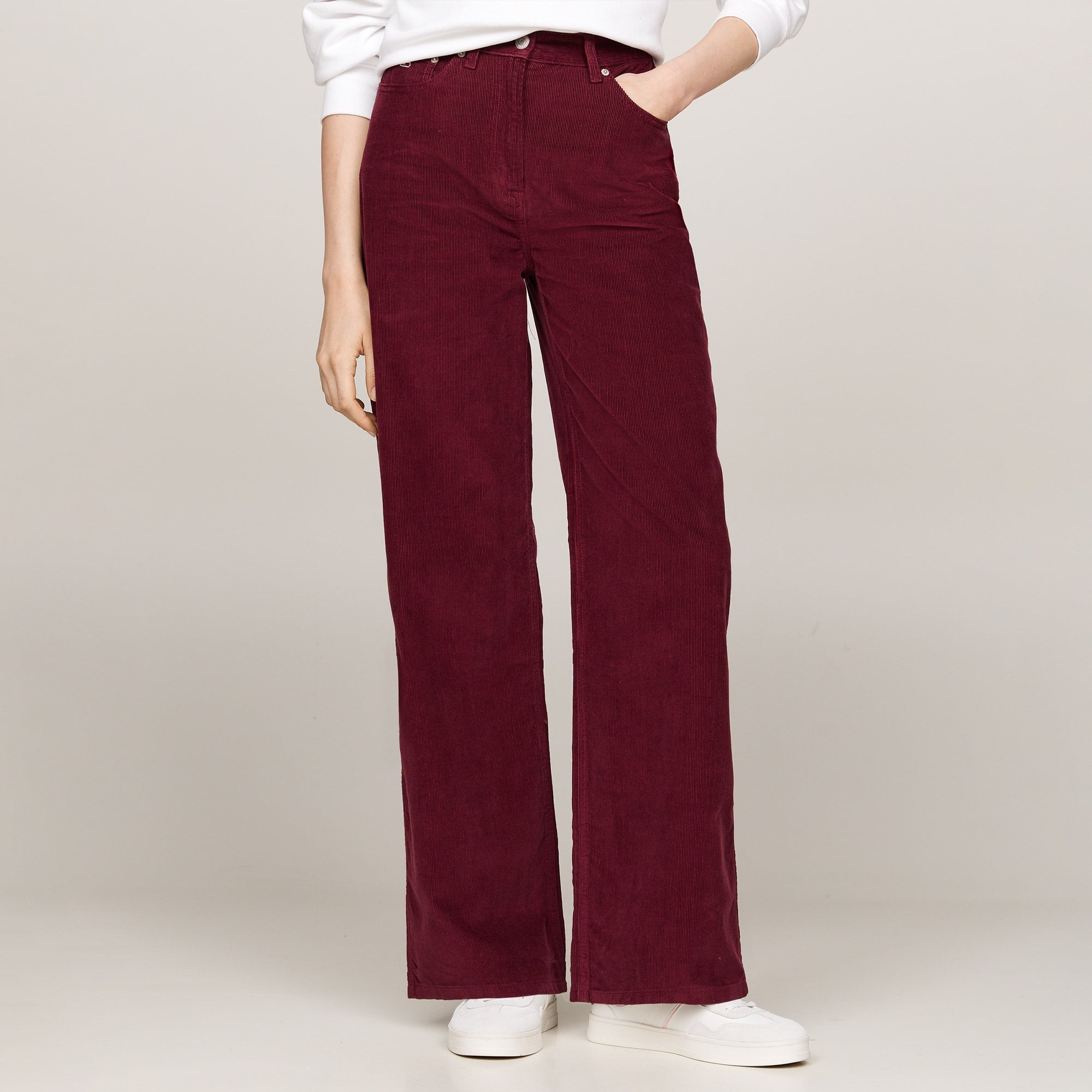 Tommy Hilfiger Jeans Claire Fine Cord Kadın Bordo Chino Pantolon