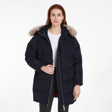  Tommy Hilfiger Down Wıth Fur Kadın Mavi Mont