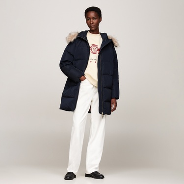  Tommy Hilfiger Down Wıth Fur Kadın Mavi Mont