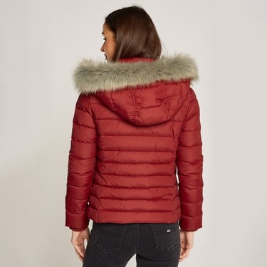  Tommy Hilfiger Jeans Basıc Hooded Down Kadın Kırmızı Ceket
