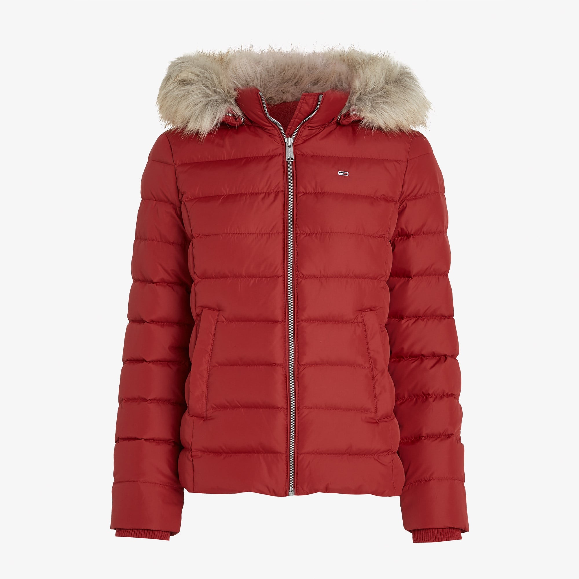 Tommy Hilfiger Jeans Basıc Hooded Down Kadın Kırmızı Ceket