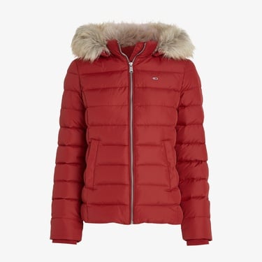  Tommy Hilfiger Jeans Basıc Hooded Down Kadın Kırmızı Ceket