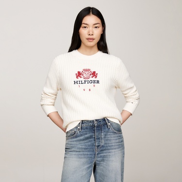  Tommy Hilfiger Varsity Crest Kadın Sarı Kazak