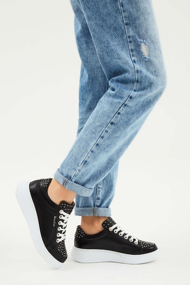  Tamer Tanca Kadın Hakiki Deri Siyah Floter Sneakers & Spor Ayakkabı