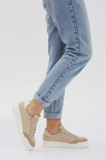  Tamer Tanca Kadın Hakiki Deri Bej Sneakers & Spor Ayakkabı