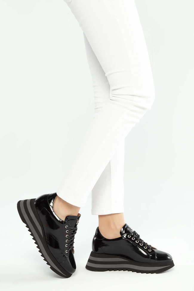  Tamer Tanca Kadın Hakiki Deri Siyah Rugan Sneakers & Spor Ayakkabı