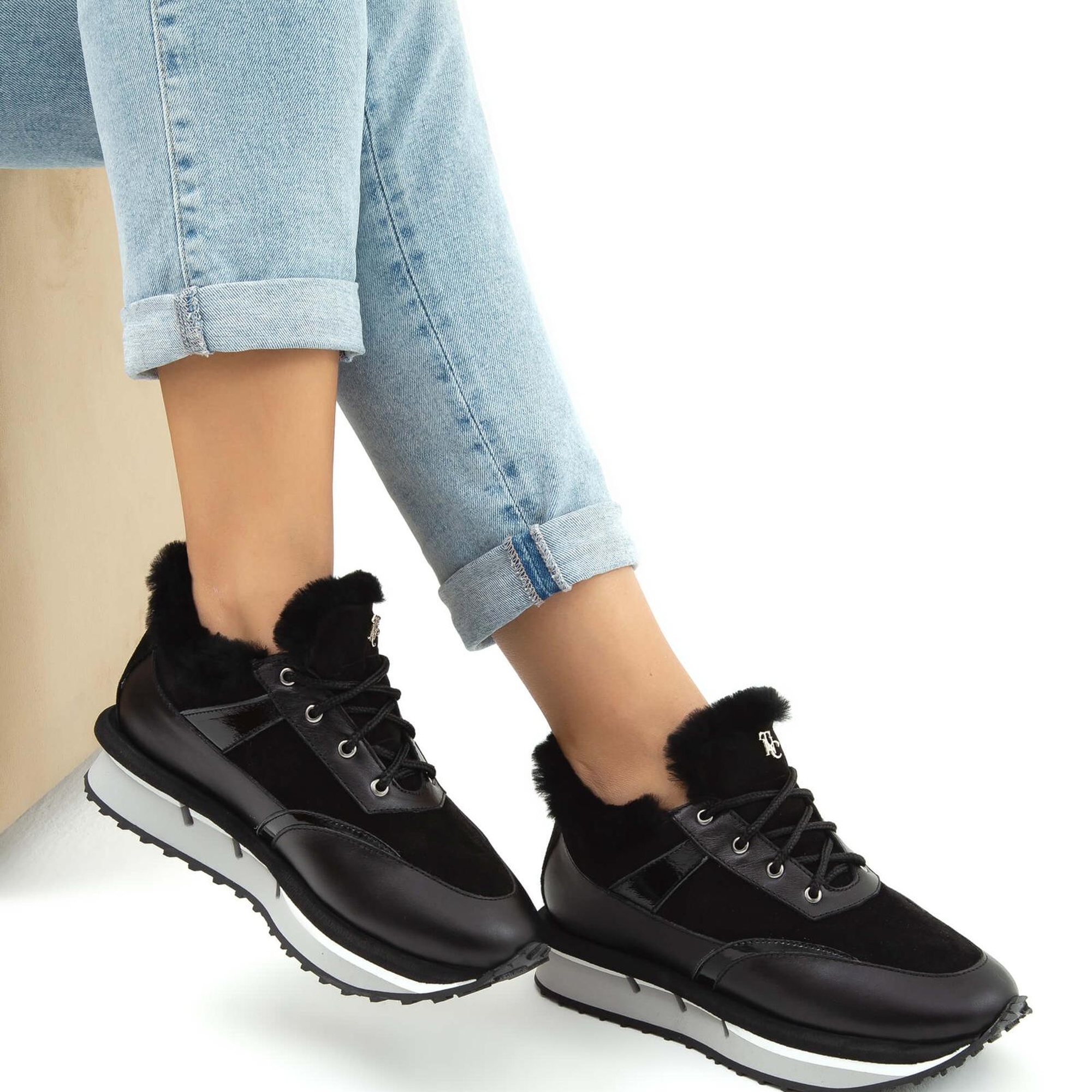 Tamer Tanca Kadın Hakiki Deri Siyah Sneakers & Spor Ayakkabı