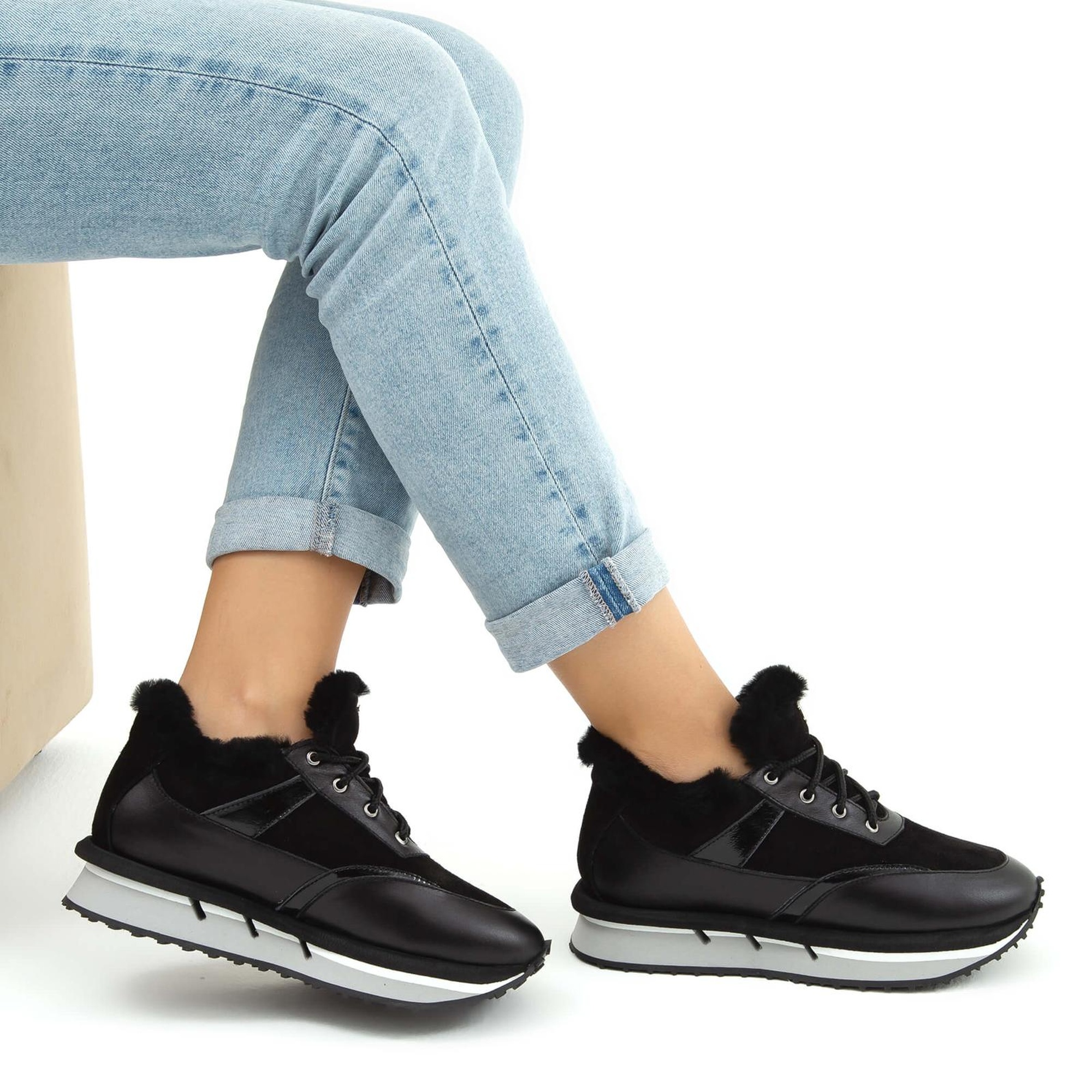 Tamer Tanca Kadın Hakiki Deri Siyah Sneakers & Spor Ayakkabı