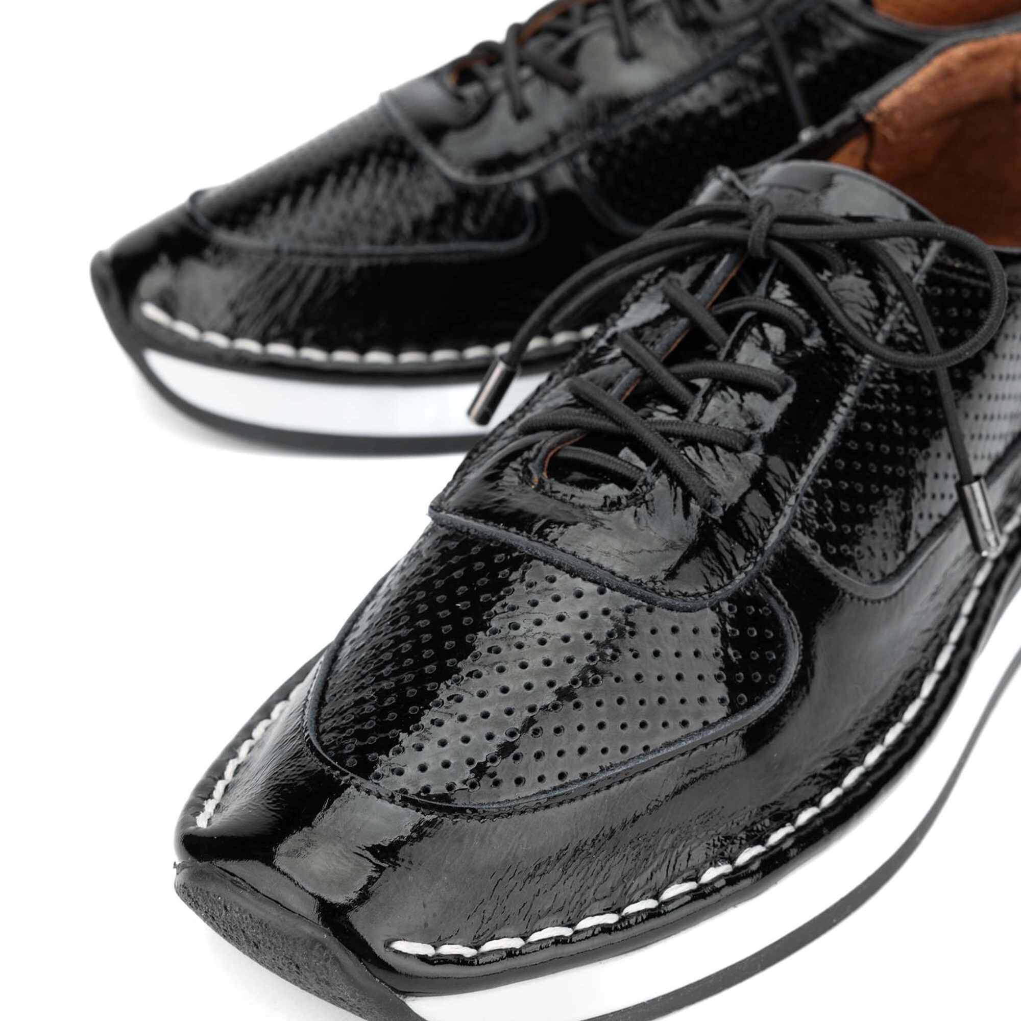 Tamer Tanca Kadın Deri Hasır Siyah Rugan Sneakers & Spor Ayakkabı