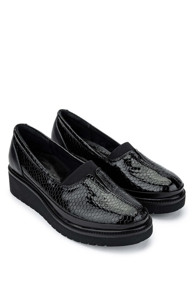  Tamer Tanca Kadın Hakiki Deri Siyah Kroko Casual Ayakkabı