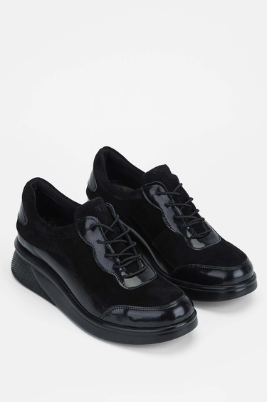  Tamer Tanca Kadın Hakiki Deri Siyah Rugan Casual Ayakkabı