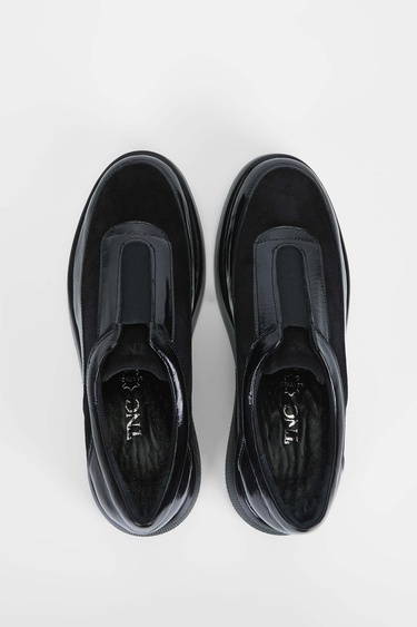  Tamer Tanca Kadın Hakiki Deri Siyah Rugan Casual Ayakkabı