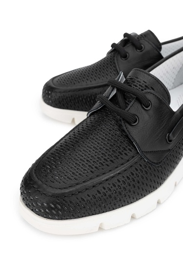  Tamer Tanca Kadın Deri Hasır Siyah Deri Casual Ayakkabı