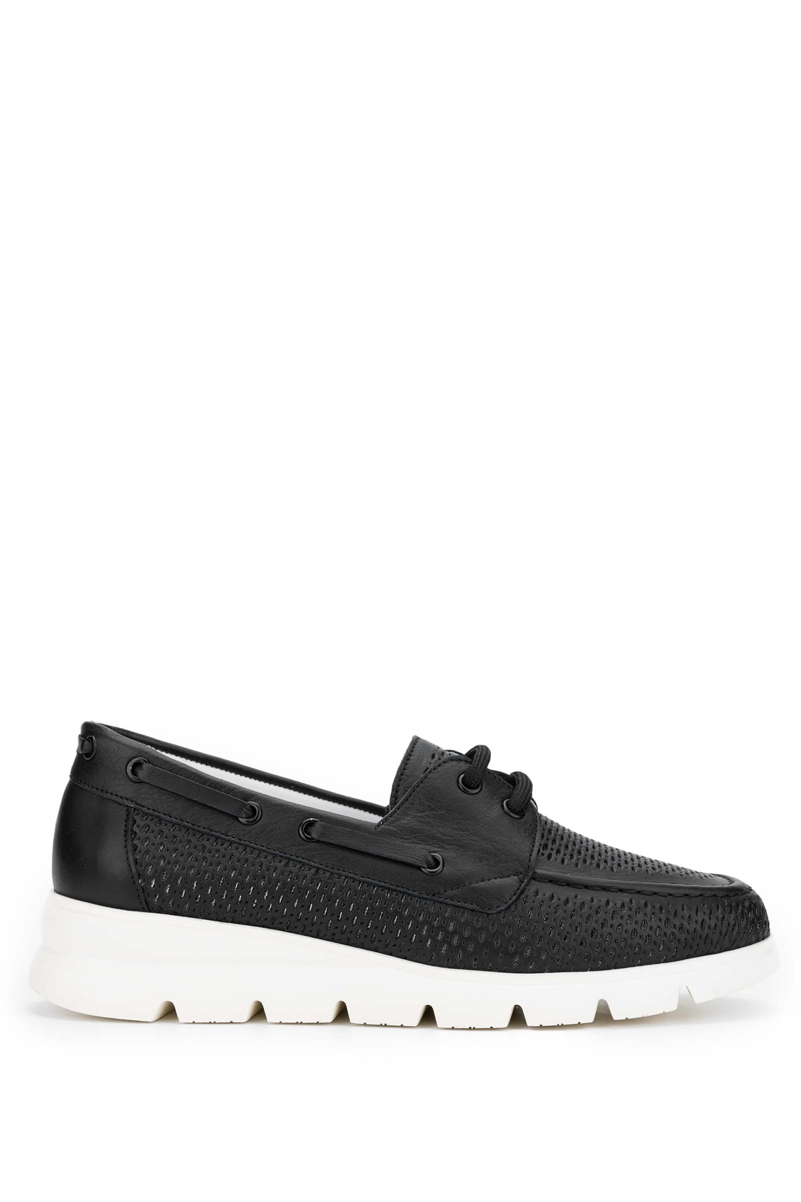  Tamer Tanca Kadın Deri Hasır Siyah Deri Casual Ayakkabı