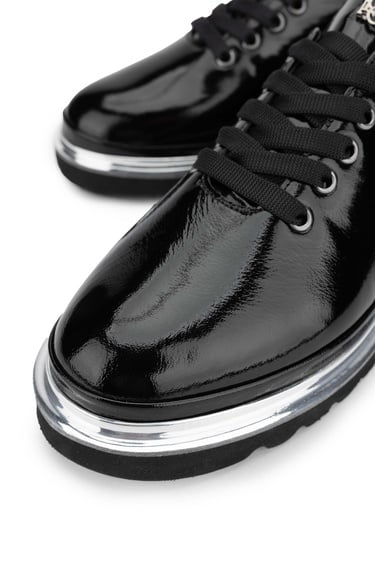  Tamer Tanca Kadın Deri Hasır Siyah Rugan Casual Ayakkabı