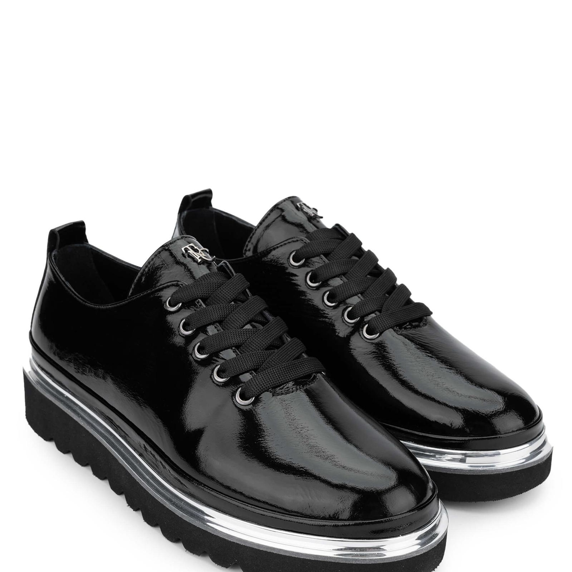 Tamer Tanca Kadın Deri Hasır Siyah Rugan Casual Ayakkabı