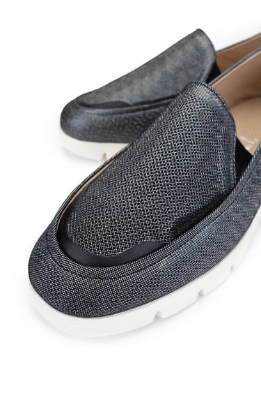  Tamer Tanca Kadın Hakiki Deri Siyah Metalik Casual Ayakkabı