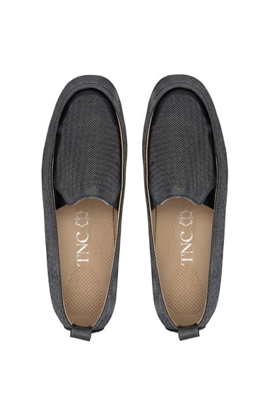  Tamer Tanca Kadın Hakiki Deri Siyah Metalik Casual Ayakkabı