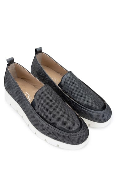  Tamer Tanca Kadın Hakiki Deri Siyah Metalik Casual Ayakkabı