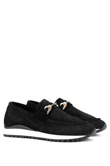  Tamer Tanca Kadın Hakiki Deri Siyah Süet Casual Ayakkabı