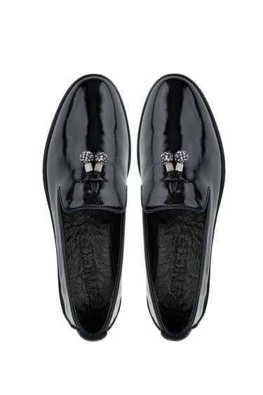  Tamer Tanca Kadın Hakiki Deri Siyah Rugan Casual Ayakkabı