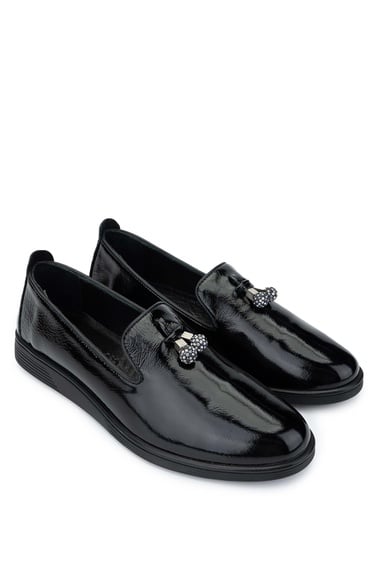  Tamer Tanca Kadın Hakiki Deri Siyah Rugan Casual Ayakkabı