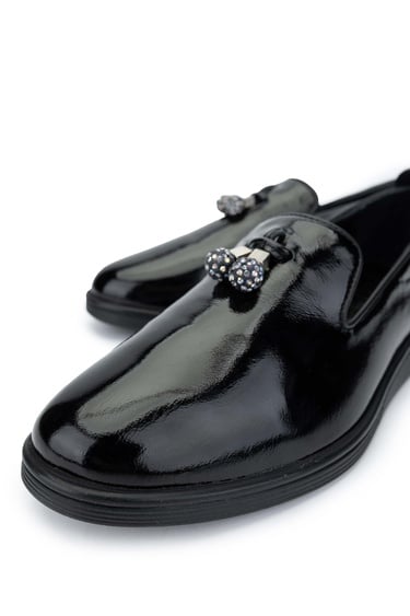  Tamer Tanca Kadın Hakiki Deri Siyah Rugan Casual Ayakkabı